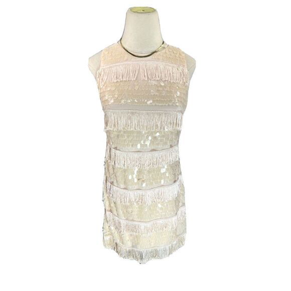 Eliza J 4 Petite Pink Cocktail Sheath Dress Party Fringe Sequins - Picture 1 of 11